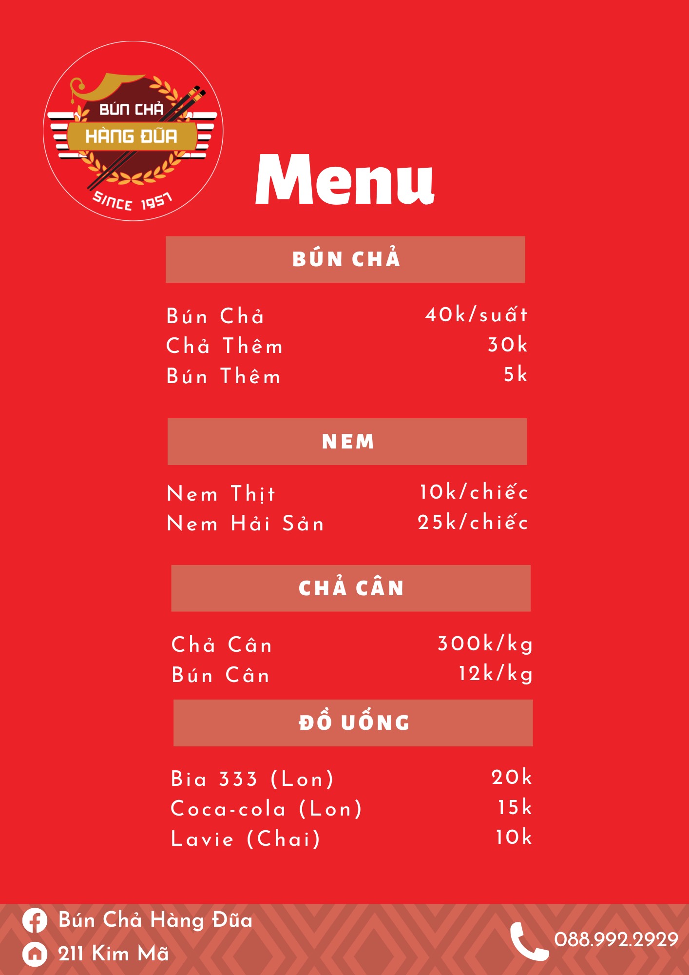 Menu Vietnamese